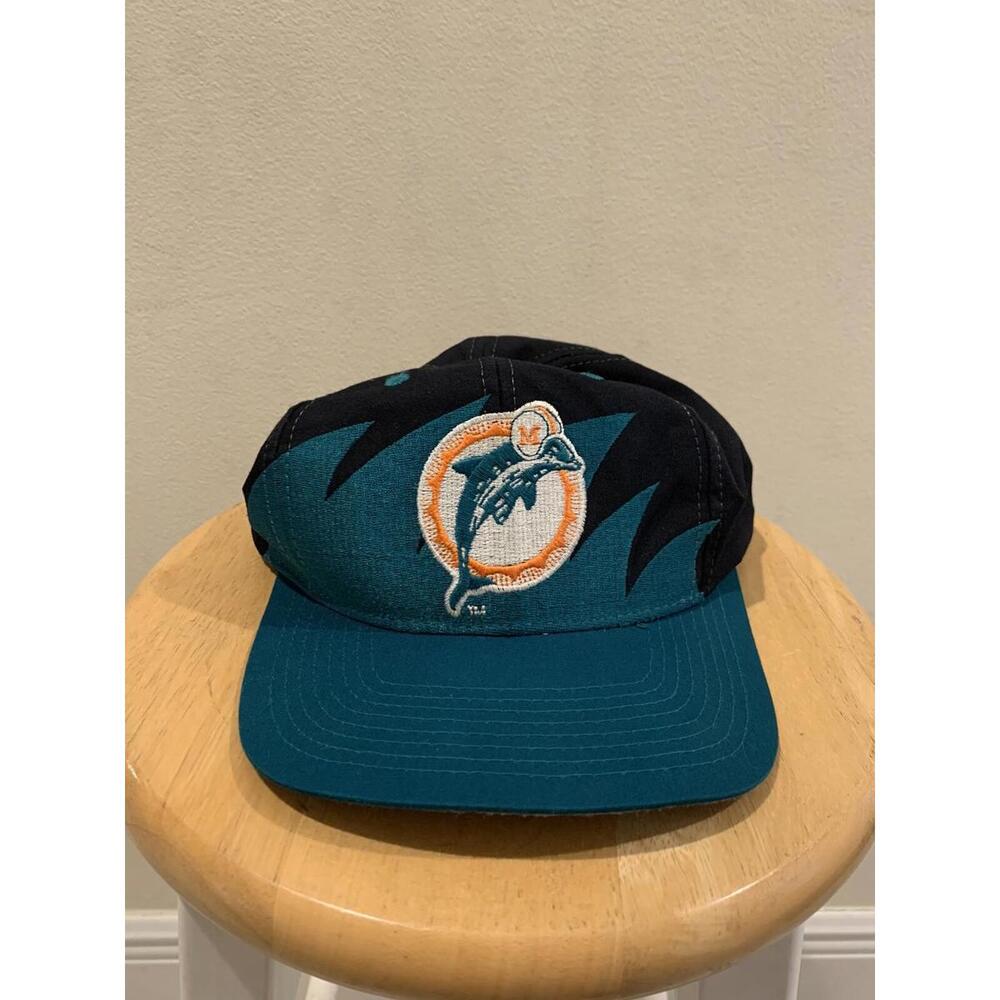 Vintage Miami Dolphins Sharktooth Hat NFL Logo Athletic Snapback Black Dome 90s